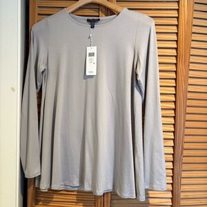 Eileen Fisher Fine Tencel Jersey Gray Long Sleeve Top Small Petite NWT Soft